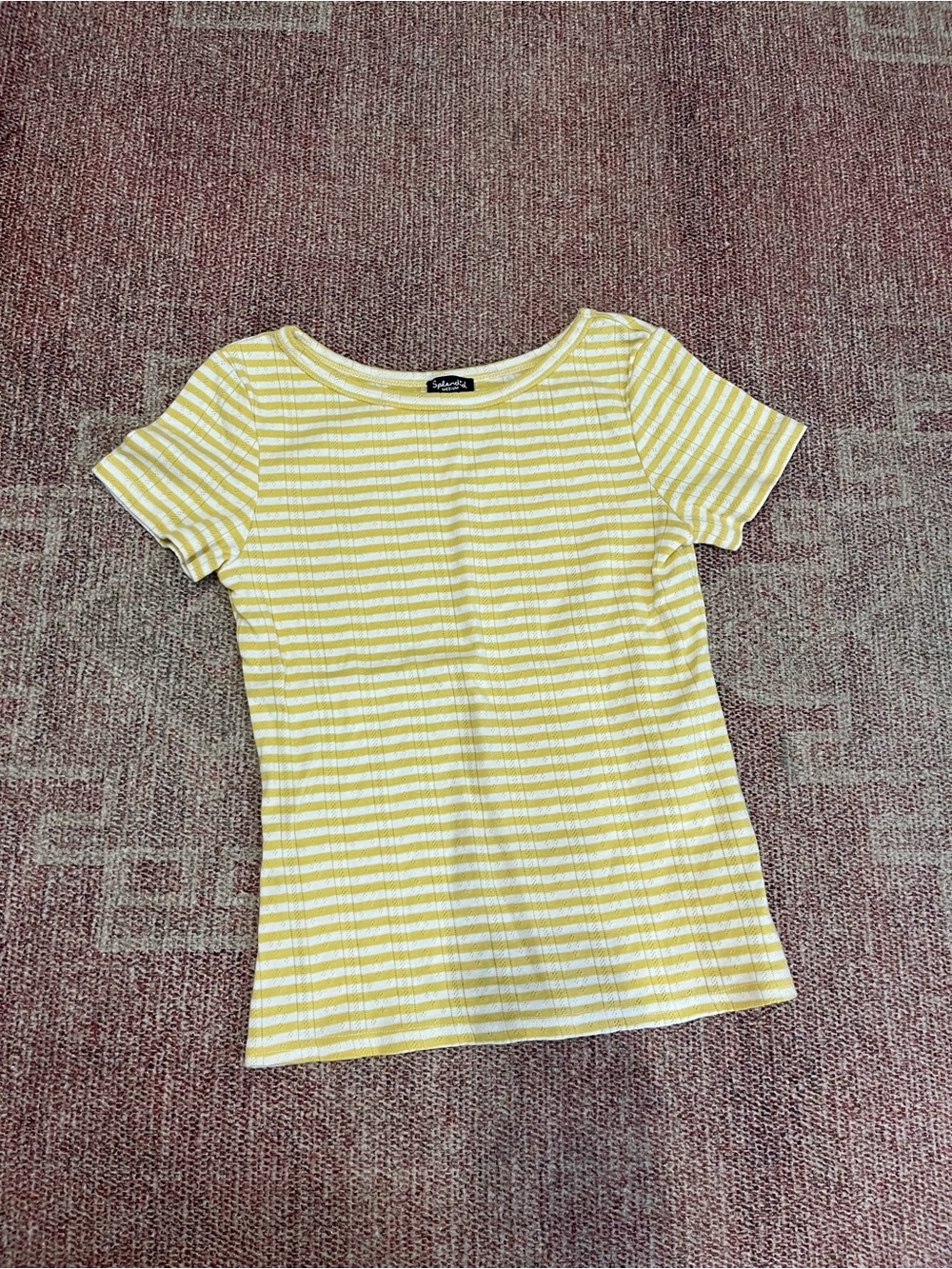 Splendid striped yellow & white ribbed knit short sleeve tee like new medium